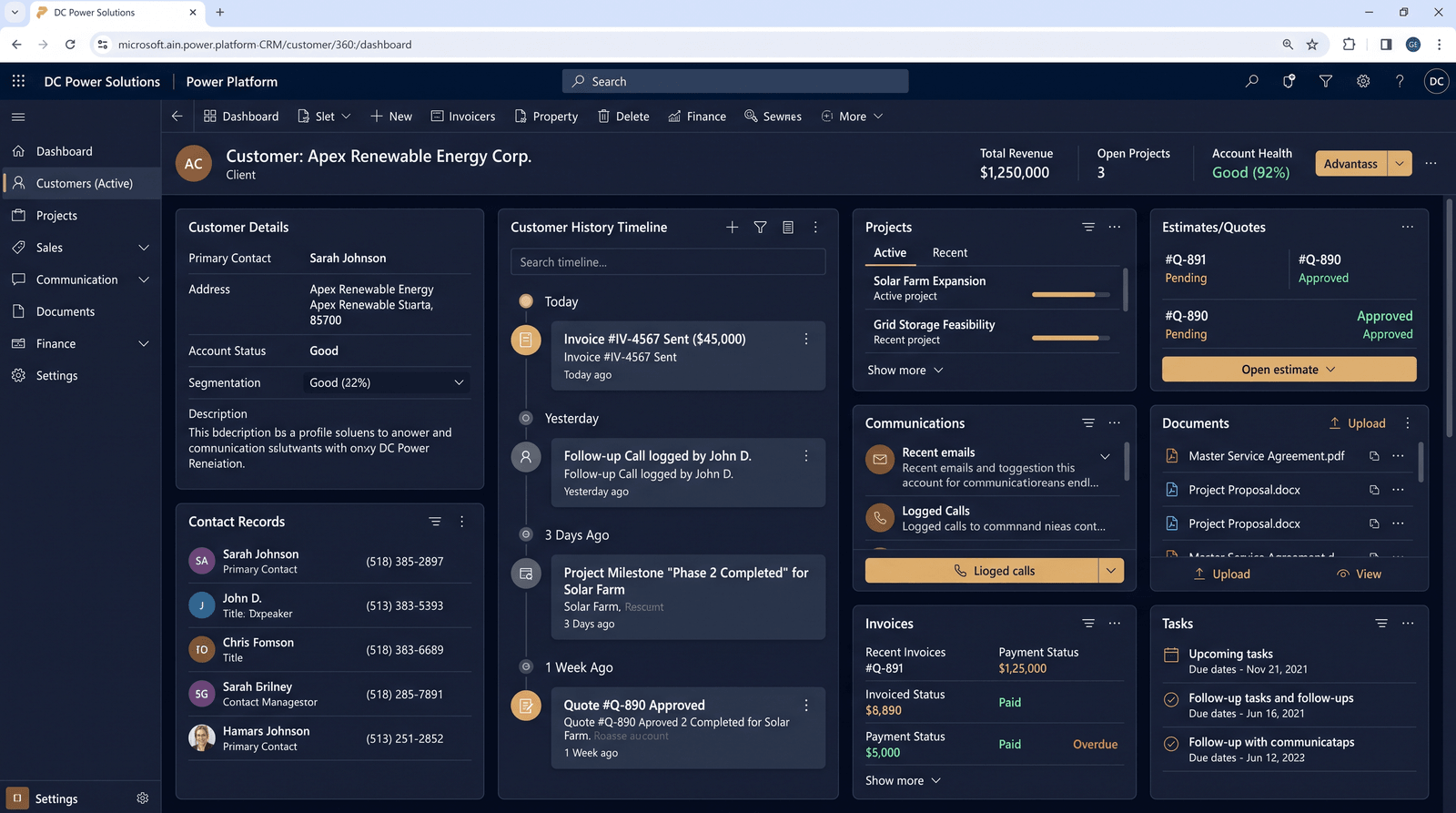CRM Customer 360 dashboard screenshot