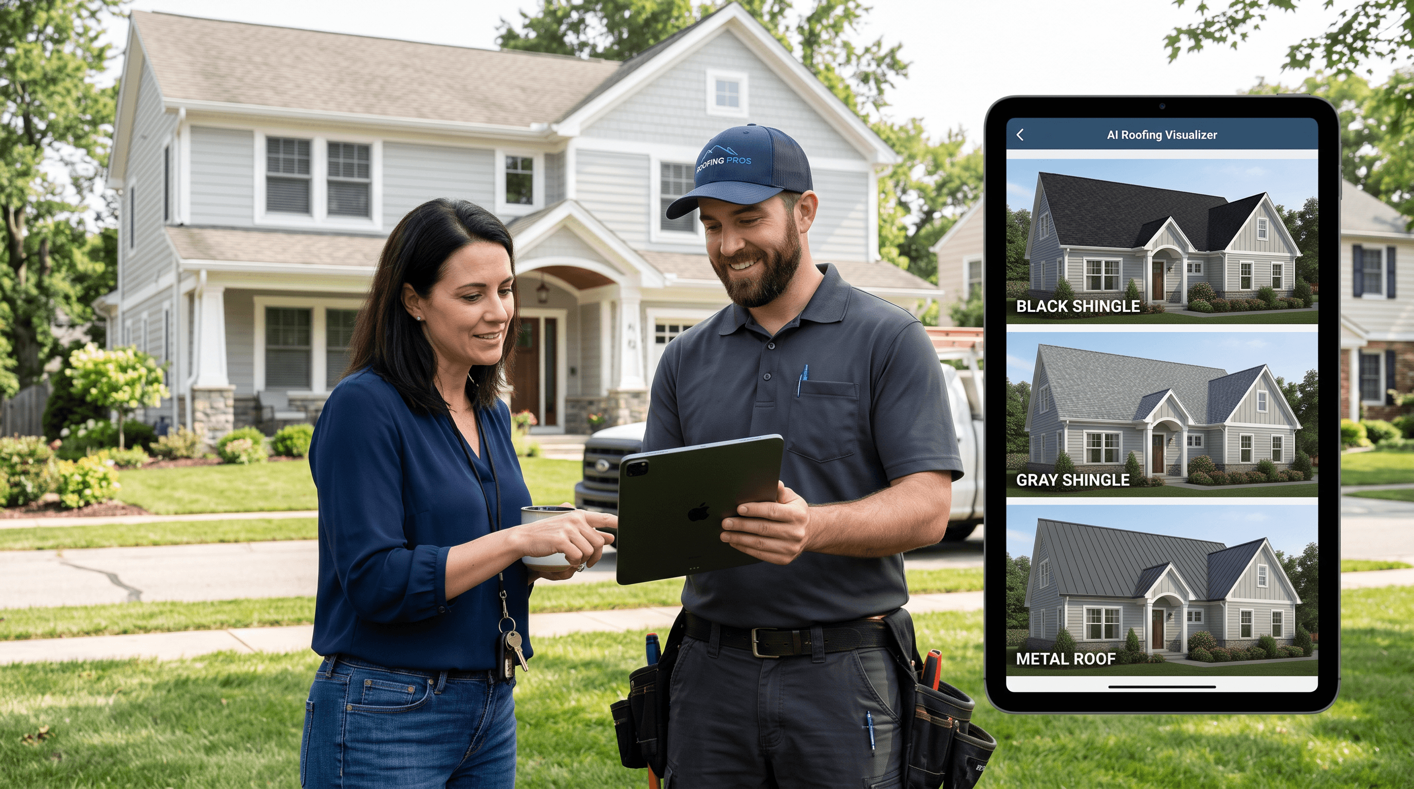 AI-assisted roof visualization presenting multiple design options for a customer's home